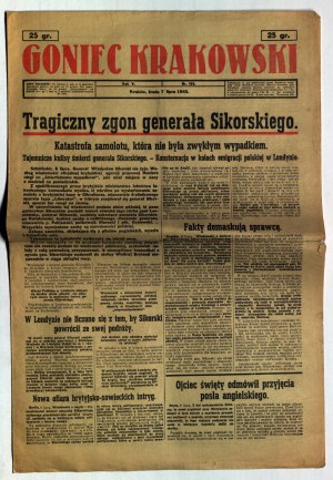 la catastrofe di gibilterra. Il Corriere di Cracovia - 2 nry. La tragica morte del generale Sikorski. I fatti svelano il colpevole....