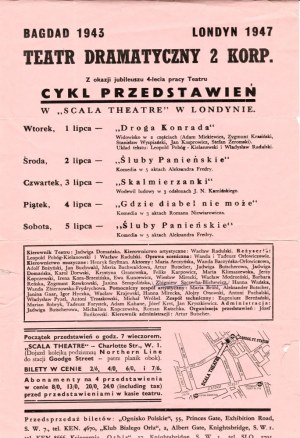 AFISZ wirbt für eine Reihe von Aufführungen des Dramatischen Theaters des Zweiten Korps im Scala Theatre in London anlässlich seines 4.