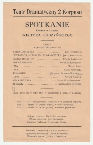 BUDZYŃSKI Wiktor. Leaflet advertising a comedy, staged by the Dramatic Theater of the Second Corps