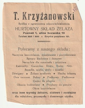 POZNAŃ. Three documents on the activities of the company T. Krzyzanowski