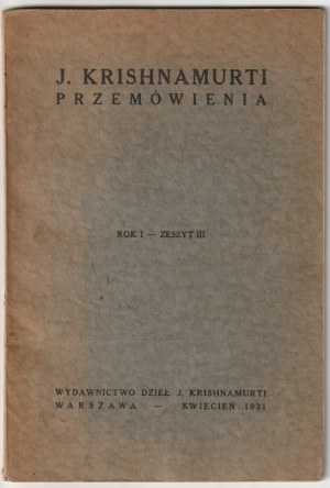 WASILEWSKI Zygmunt. J. Krishnamurti, Discours