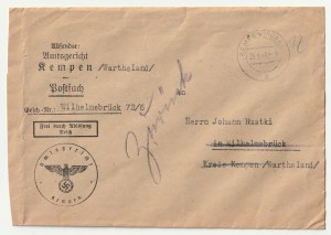 KĘPNO. Lettera del tribunale di Kepno nel Wartheland a Johann Rzatki a Wilhelmsbrück.