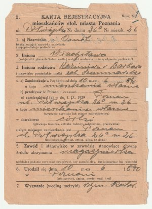 POZNAŃ. Four documents certifying residence from the World War II period