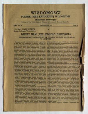 WIADOMOŚCI Polskiej Misji Katolickiej w Londynie. Miesięcznik Informacyjny. X 1943