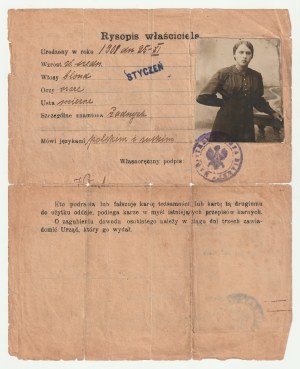BIAŁA Podlaska. Carta d'identità personale temporanea rilasciata da M.S.W. 1920