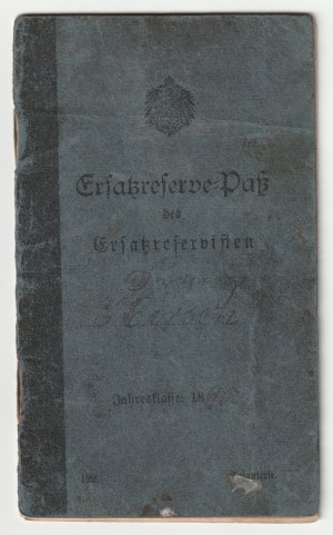 POZNAŇ. Ersatzreserve-Paß des Ersatzreservisten, 1890.
