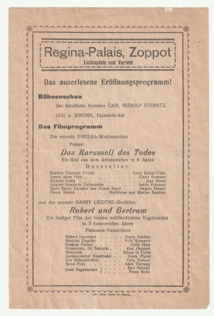 SOPOT. Regina-Palais. Faltblatt der Räumlichkeiten mit Kino und Variete