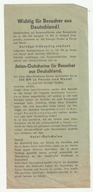 SOPOT. Fremdenverkehrsbroschüre von vor 1939, Kasino