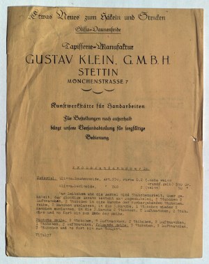 SZCZECIN. Gustav Klein G.M.B.H. Stettin, reklama na manufaktúru na výrobu tkanín a gobelínov
