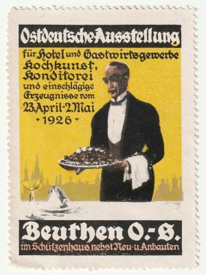 TARGI - Beuthen. Stempel mit Werbung für die Beuthener Restaurant- und Konditoreimesse.