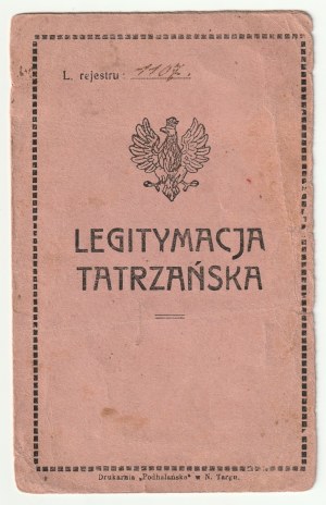 ZAKOPANE. Legitymacja tatrzańska nr 1107 dla ur. w 1891 w Warszawie Zofii Janiak