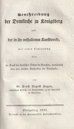 KÖNIGSBERG. Deux articles coécrits sur la cathédrale de Königsberg. 1833 r.