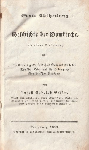 KÖNIGSBERG. Dva spoluautorské príspevky o katedrále v Königsbergu. 1833 r.