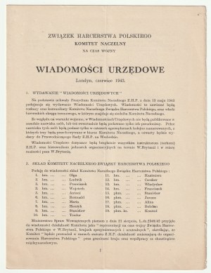 OFICIÁLNE SPRÁVY. Najvyšší výbor ZHP na obdobie vojny, Londýn, VI 1943