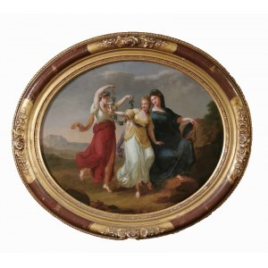 Angelika KAUFFMANN (1741-1807) - podle, Alegorická scéna - Krása vedená rozvahou odmítá vtip, který pohrdá žádostmi šílenství.