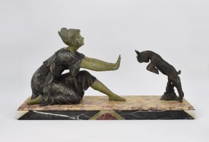 Künstler unbestimmt, Frau mit Ziege, Art déco Skulptur