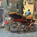 E. CERRONE, strada napoletana con carrozza e personaggi - E. Cerrone (1935 - 2010)