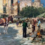 E. CERRONE, Neapolitan street with carriage and characters - E. Cerrone (1935 - 2010)