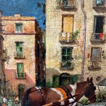 E. CERRONE, Neapolská ulica s kočom a postavami - E. Cerrone (1935 - 2010)