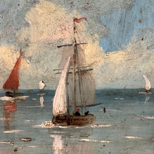 A. POLAROLI, Mořská krajina s loděmi - A. Polaroli (1862- 1952)