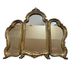 Trojstranné pozlátené a vyrezávané drevené zrkadlo