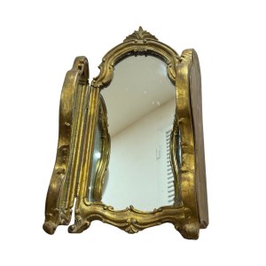 Trilateral gilded and carved wooden mirror