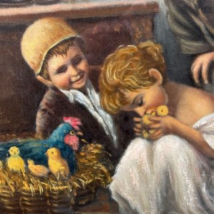 DI GENNARO, Enfants jouant avec des poussins - Di Gennaro