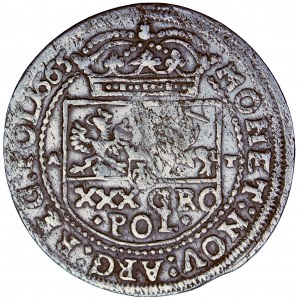 Polska, Jan Kazimierz, Korona, złoty (złotówka, tymf) 1665, men. Kraków, A. Tymf (Tuempe)