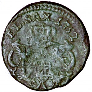 Polska (Saksonia), August III, Korona, szeląg 1752, men. Gubin