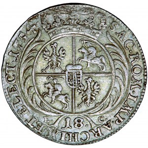 Polska (Saksonia), August III, Korona, tynf (ort, tymf) 1754, men. Lipsk, E.D. Croll