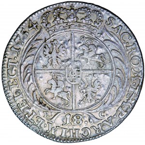 Polska (Saksonia), August III, Korona, tynf (ort, tymf) 1754, men. Lipsk, E.D. Croll