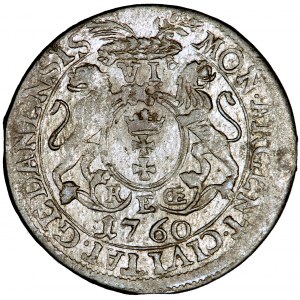 Polska, August III, Gdańsk, szóstak 1760, men. Gdańsk, R. E. Œckermann