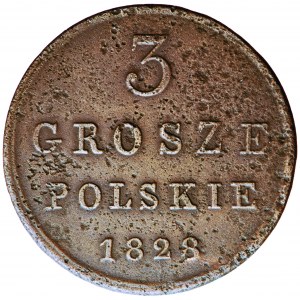 Polska, Królestwo Kongresowe, 3 grosze 1928, men. Warszawa, Fryderyk Hunger, BŁĄD MENNICZY