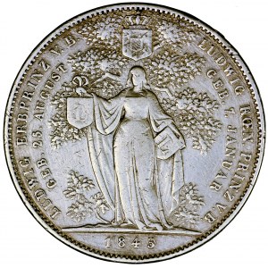 Niemcy, Bawaria, Ludwik I, 3 1/2 guldena 1845, men. Monachium, C. Voigt