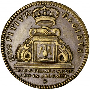 Francja, Ludwik XIV, żeton na przybycie do Francji ex-króla Jana Kazimierza, b.d. (1669), men. Montpellier