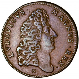 Francja, Ludwik XIV, żeton na przybycie do Francji ex-króla Jana Kazimierza, b.d. (1669), men. Montpellier.