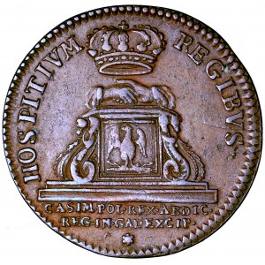 Francja, Ludwik XIV, żeton na przybycie do Francji ex-króla Jana Kazimierza, b.d. (1669), men. Montpellier.