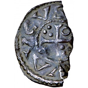 Niemcy, Szwabia, król Henryk II, denar, men. Augsburg, 1009-24