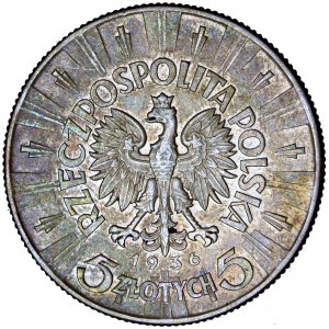 II Rzeczpospolita Polska, 5 złotych 1936, Józef Piłsudski, men. Warszawa