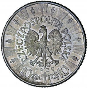 II Rzeczpospolita Polska, 10 złotych 1939, Józef Piłsudski, men. Warszawa