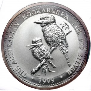 Australia, Kookaburra, 1999r., 1 oz, uncja Ag 999, pryzmat