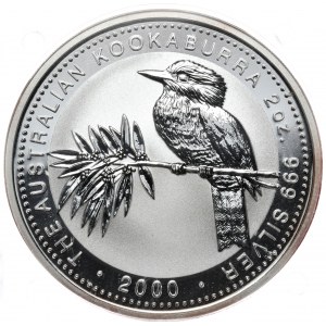Australia, Kookaburra, 2000, 2 oz, 2 uncje Ag 999
