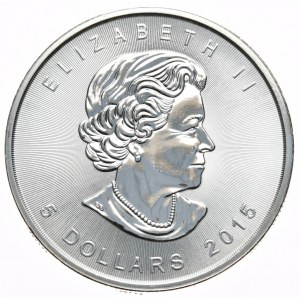 Kanada, 5 Dolarów, Liść, 2015r., 1oz, F15