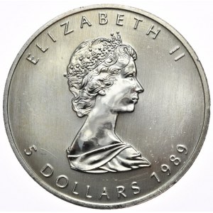 Kanada, 5 Dolarów, Liść, 1989r., 1oz.