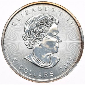 Kanada, 5 Dolarów, Liść, 2016r., 1oz., W16