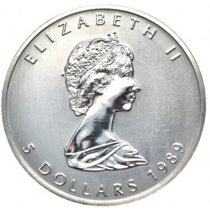 Kanada, 5 Dolarów, Liść, 1989r., 1oz.