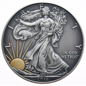 USA, 1 Dolar, 2011r., 1 oz, srebro 999, złocony