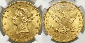 Spojené státy americké (USA), $10, 1907, Philadelphia