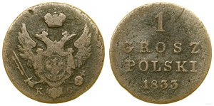 Poland, 1 Polish grosz, 1833 KG, Warsaw