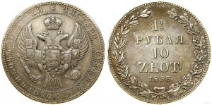 Pologne, 1 1/2 rouble = 10 zloty, 1833 НГ, Varsovie
